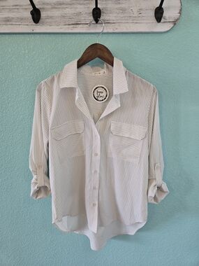 Active USA White Striped Button-Down Shirt